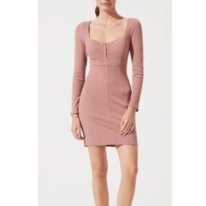 NEW ASTR The Label Long Sleeve Hook & Eye Front Bodycon Mini Dress Blush Pink